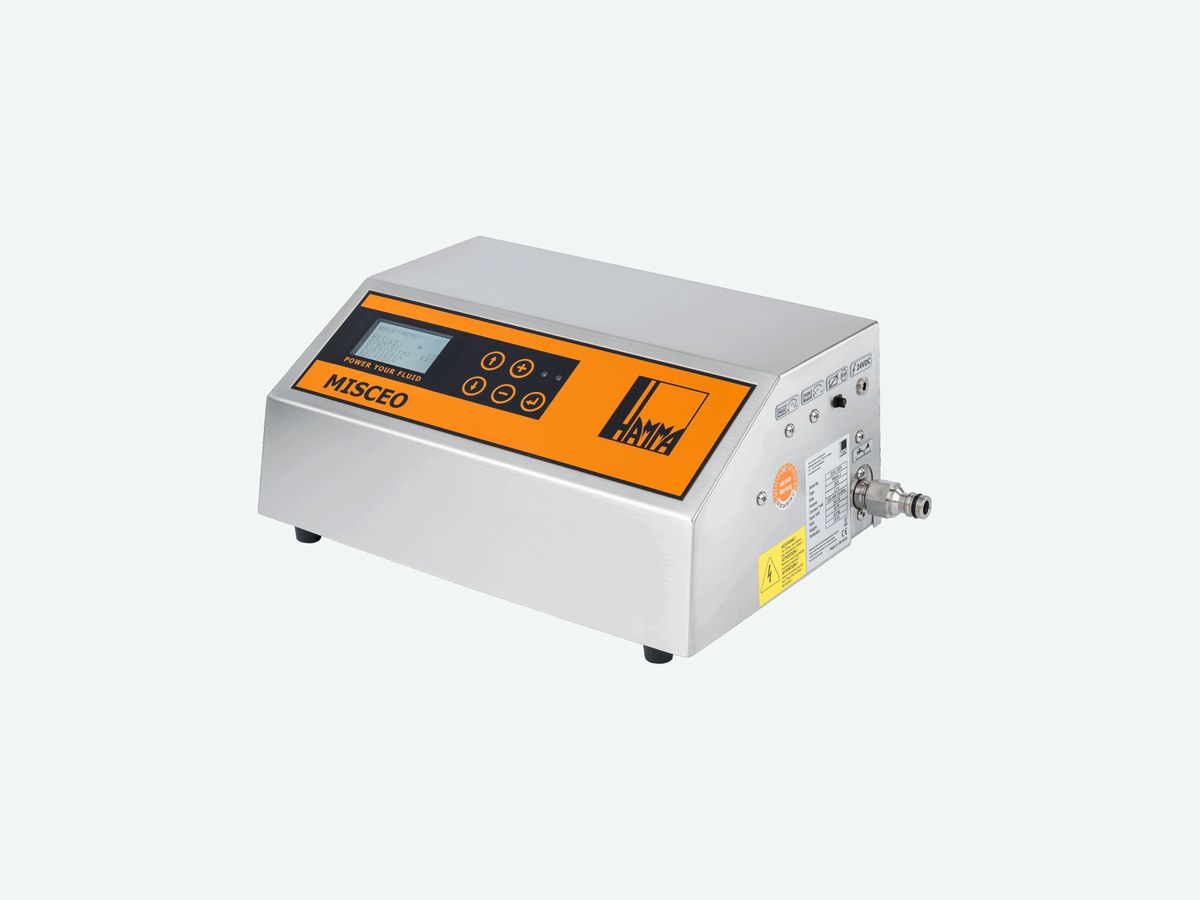 HAMMA MISCEO 3 mixing device in a stainless steel housing with an orange control panel